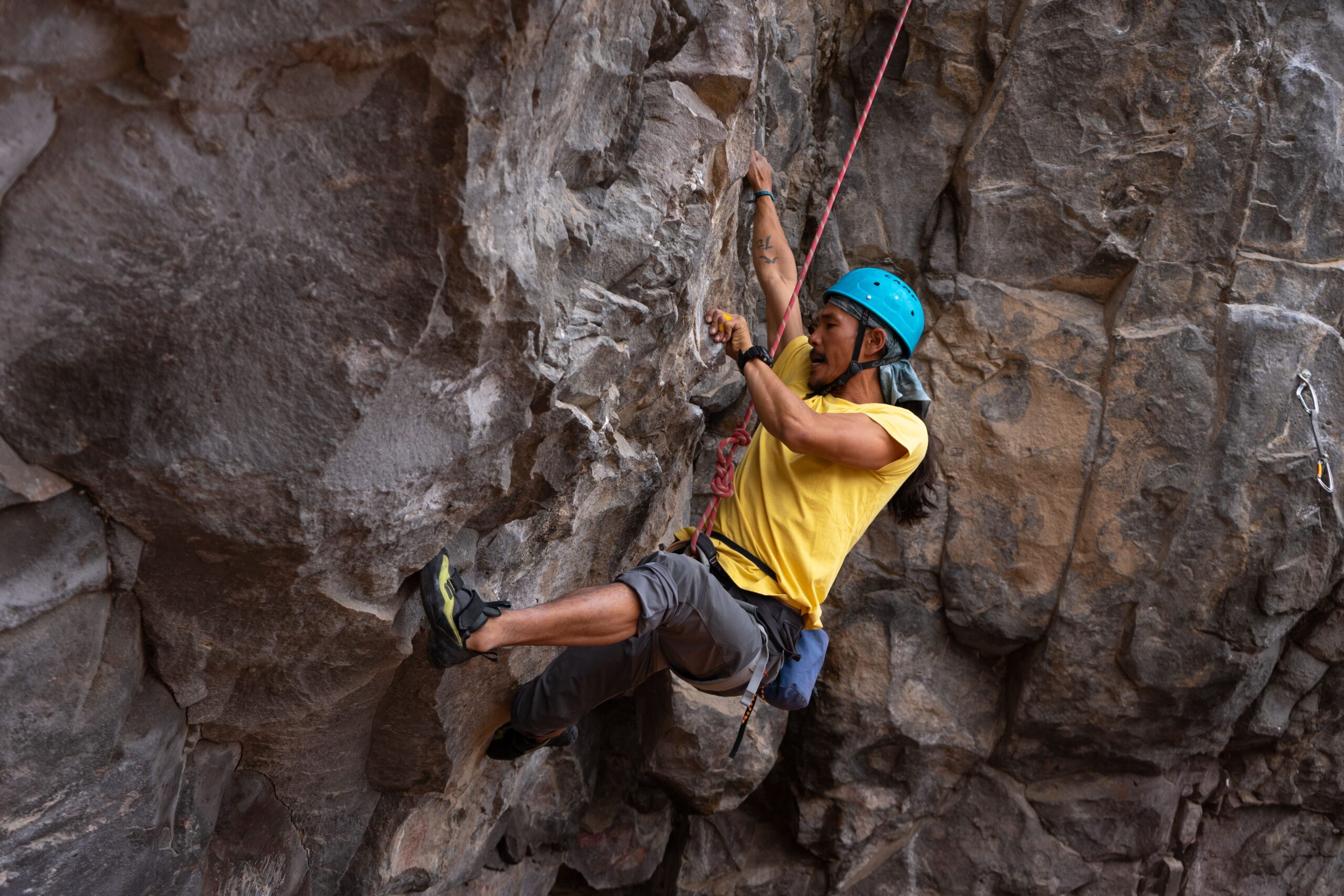 Rock climbing group during climbing tour offered by Climbing rooftop and Alejandro Cornejo in Colca Canyon Peru