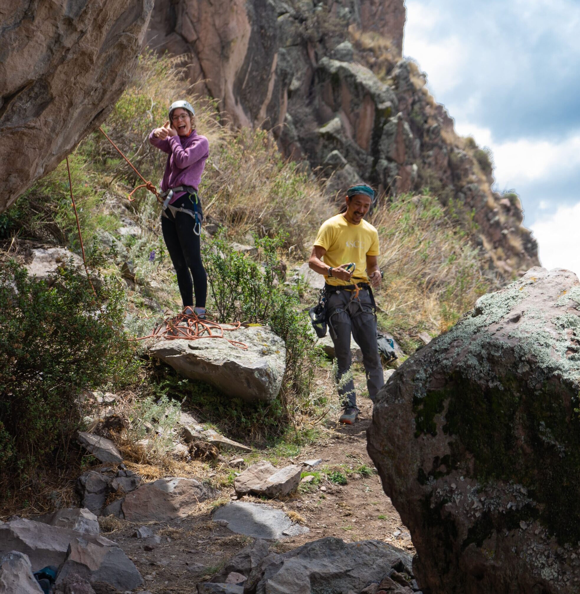 Rock climbing group during climbing tour offered by Climbing rooftop and Alejandro Cornejo in Colca Canyon Peru