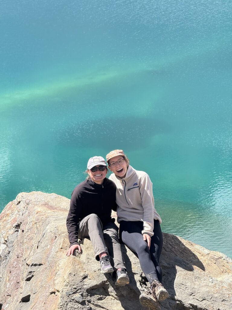 girl friends on Humantay lake during salkantay trekking during Rock climbing tour to Macchu Picchu with Alejandro Cornejo offered by sky viajes and Peru climb
