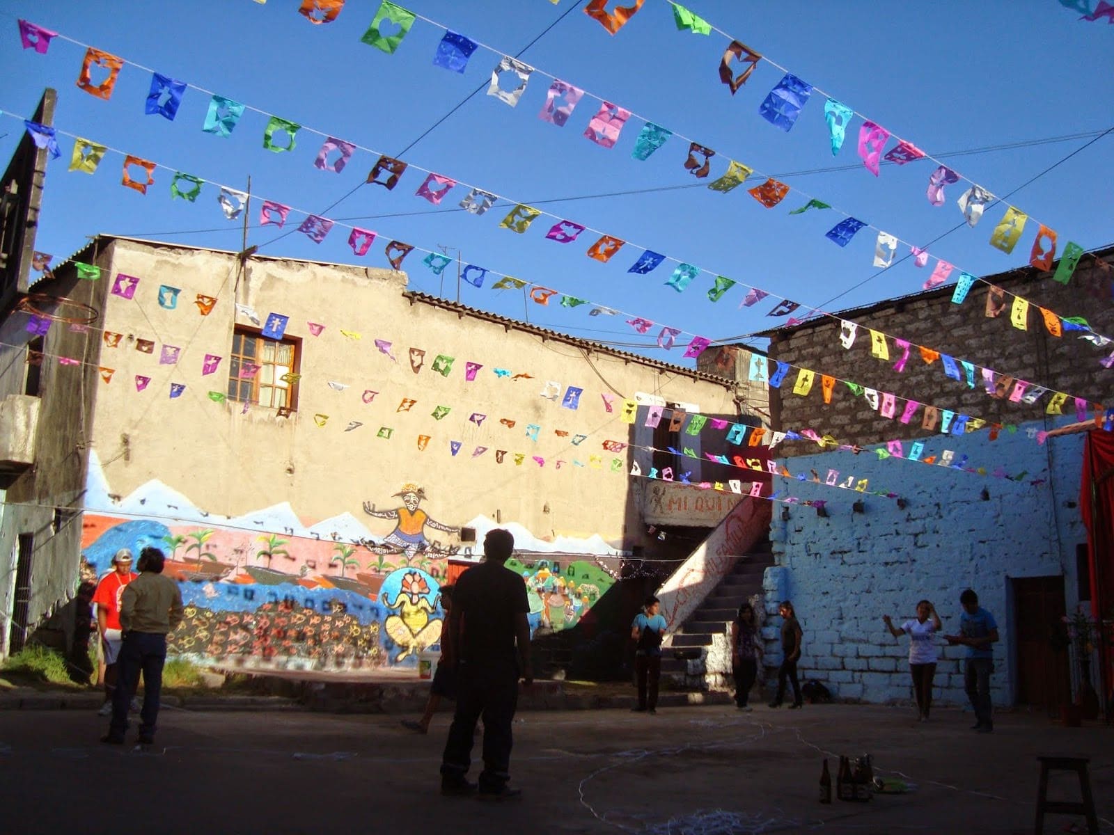 having fun inside colorful street art in Arequipa Peru