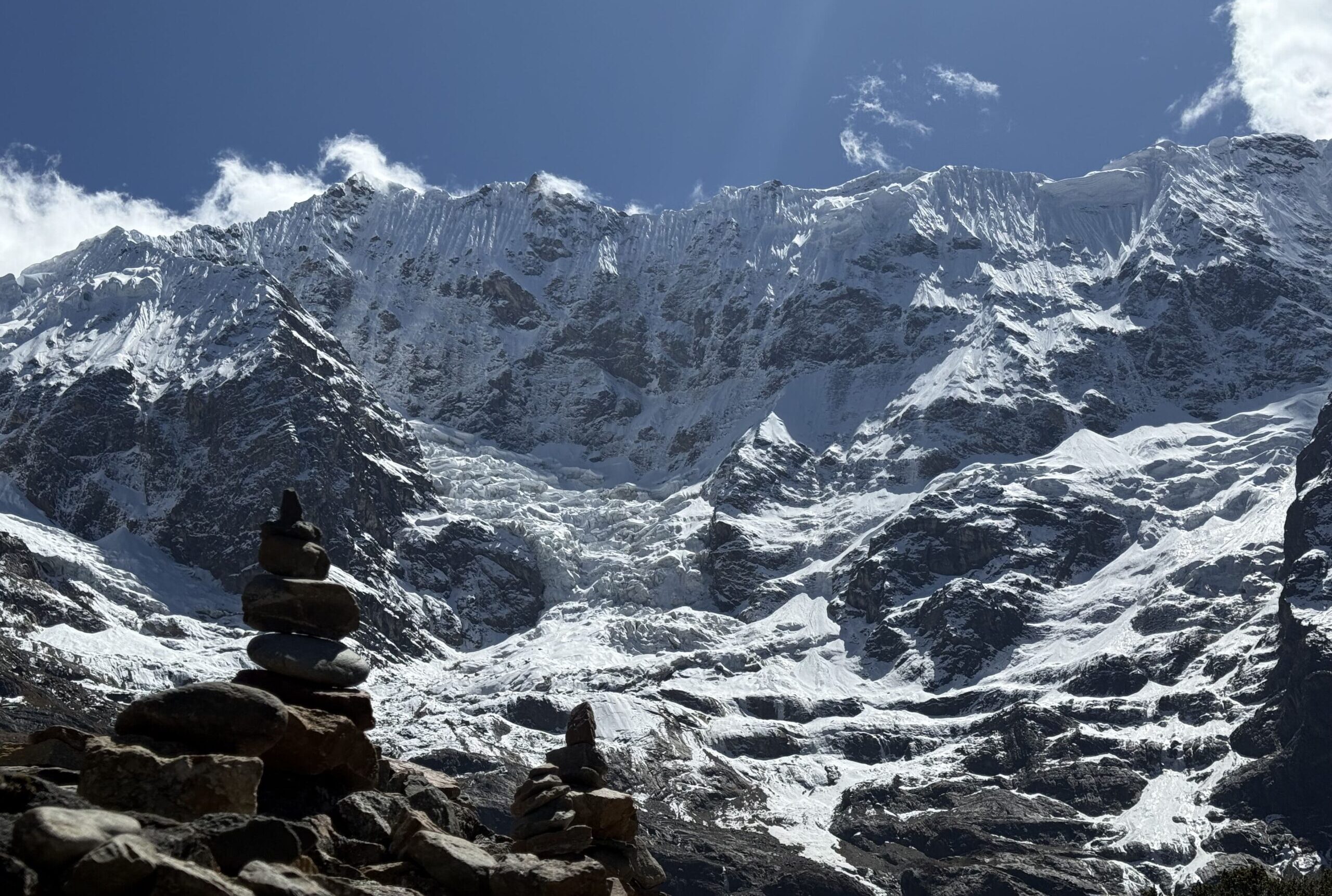 Humantay snowy mountain during Salkantay trekking during Rock climbing tour to Macchu Picchu with Alejandro Cornejo offered by sky viajes and Peru climb