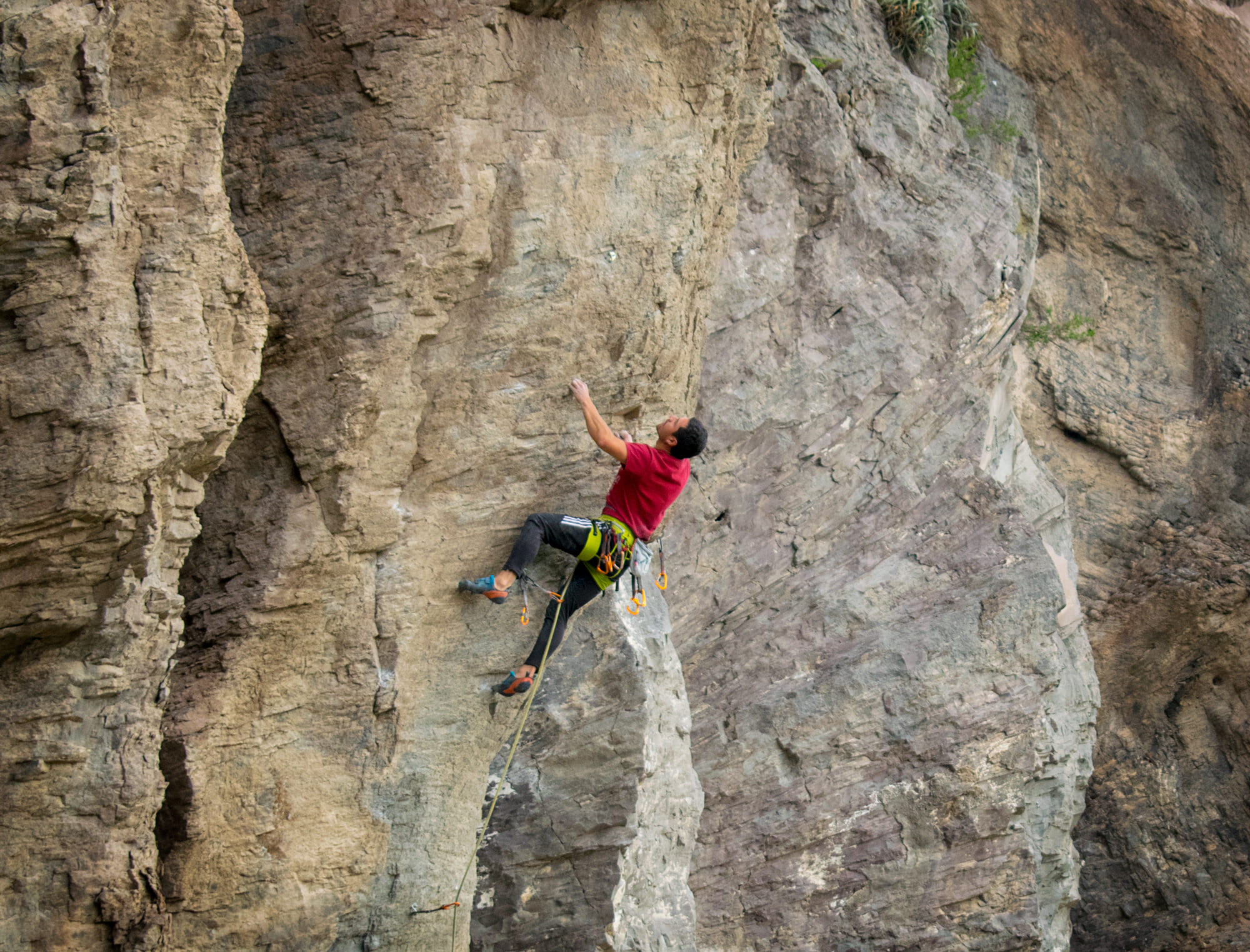 rock climbing in Los Burros crag Chilina Valley Arequipa Peru with Climbing Rooftop boulder gym and rapel