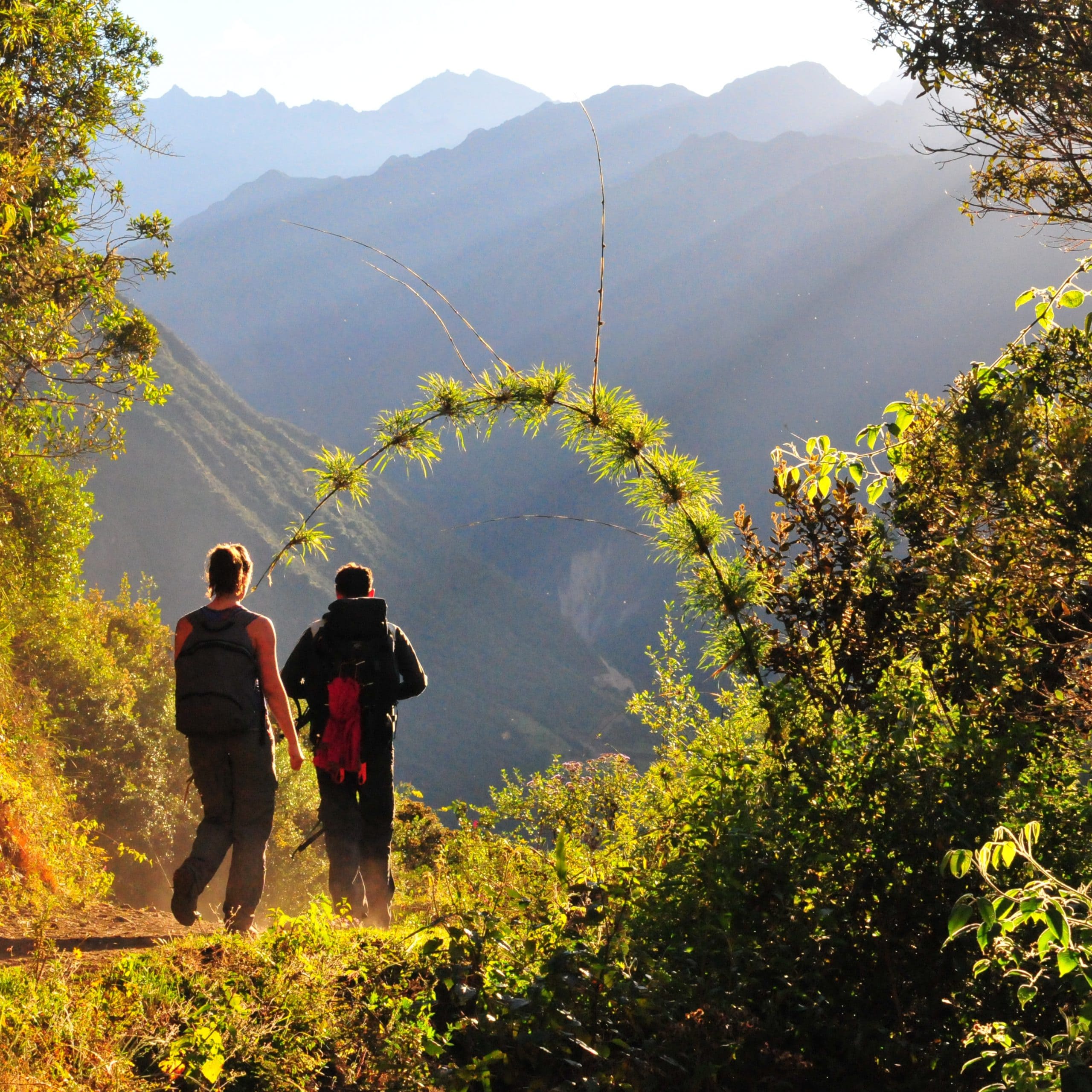mountains landscape and hikers during Salkantay trekking after Rock climbing tour to Macchu Picchu with Alejandro Cornejo operate by sky viajes and Peru climb